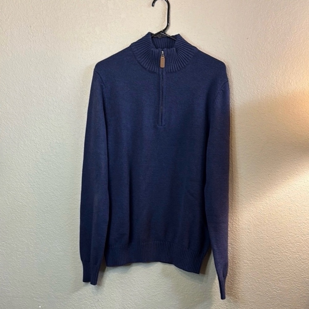 New St. John's Bay Sweater Men’s Blue Quarter Zip Classic Casual Knit Medium